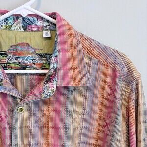 Robert Graham Button Down Aztec Pink Orange  Flip Cuff Loud Luxury XL